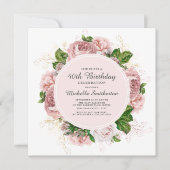 Elegant  Blush Pink Floral 40th Birthday Kaart (Voorkant)