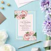 Elegant  Blush Pink Floral 75th Birthday Acryl Uitnodigingen (Insitu (Huwelijk))