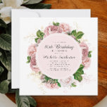 Elegant  Blush Pink Floral 80th Birthday Kaart<br><div class="desc">Elegant modern botanisch/tuinachtig blush roze waterverf  floral (roos) en geverfde groene bladeren op vierkant witte uitnodiging voor de viering van de 80e verjaardag. Tekst,  lettertype,  tekengrootte en kleur zijn volledig aanpasbaar,  zodat deze kaart volledig aan uw behoeften kan worden aangepast.</div>