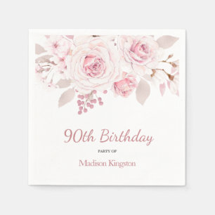 Elegant Blush Pink Floral 90e verjaardag Servet