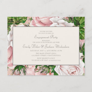 Elegant Blush Pink Floral and Cream Verloving Briefkaart