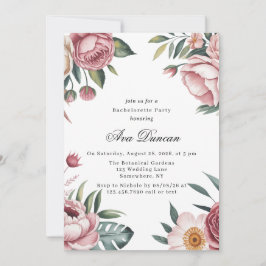 Elegant Blush Pink Floral Bachelorette Party Kaart