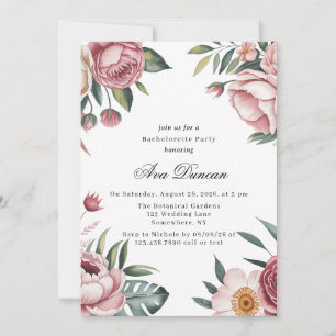 Elegant Blush Pink Floral Bachelorette Party Kaart