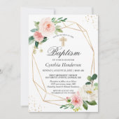 Elegant Blush Pink Floral Baptism & Christening Kaart (Voorkant)