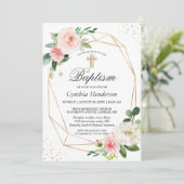 Elegant Blush Pink Floral Baptism & Christening Kaart (Staand voorkant)