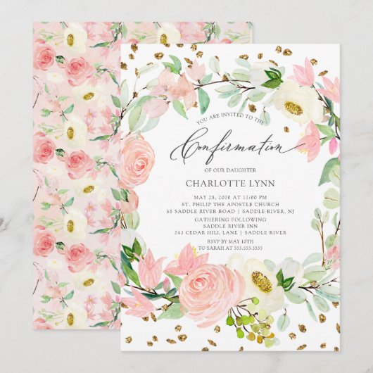 Elegant Blush Pink Floral Bevestiging Kaart (Voorkant / Achterkant)