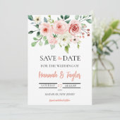 Elegant Blush Pink Floral bewaar de datum Bruiloft Kaart (Staand voorkant)