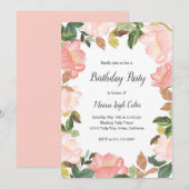 Elegant Blush Pink Floral Birthday Party Kaart (Voorkant / Achterkant)
