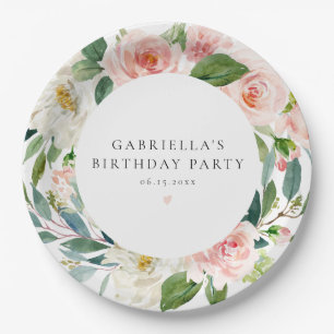 Elegant Blush Pink Floral Birthday Party Papieren Bordje