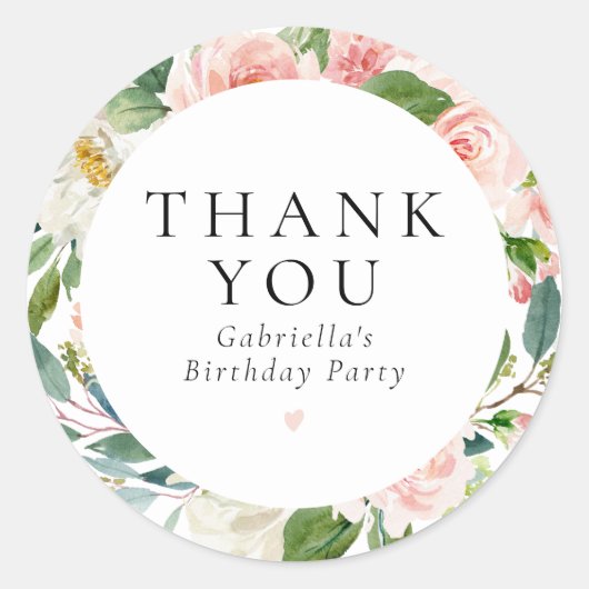 Elegant Blush Pink Floral Birthday Party Ronde Sticker (Voorkant)