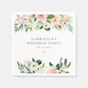 Elegant Blush Pink Floral Birthday Party Servet