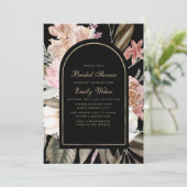 Elegant Blush Pink Floral Black Vrijgezellenfeest Kaart (Staand voorkant)