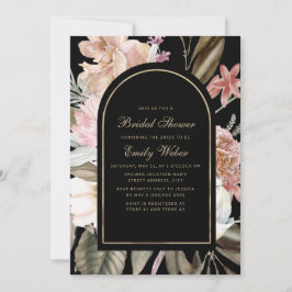 Elegant Blush Pink Floral Black Vrijgezellenfeest Kaart
