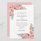 Elegant Blush Pink Floral Bloom Waterverf Weddensc Kaart (Voorkant / Achterkant)