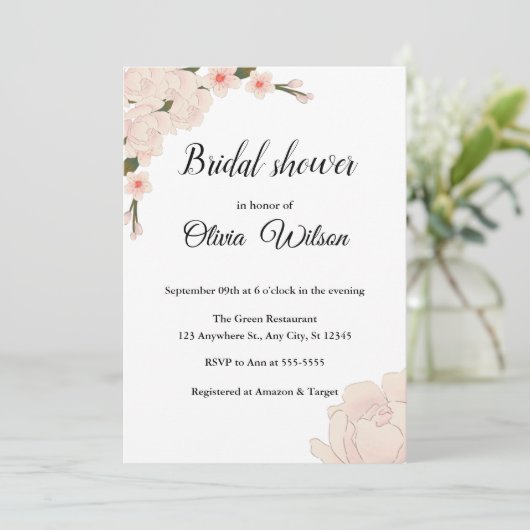 Elegant Blush Pink Floral Blossom Vrijgezellenfees Kaart (Staand voorkant)