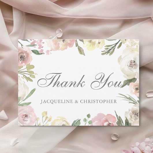 Elegant Blush Pink Floral Border Spring Wedding Bedankkaart