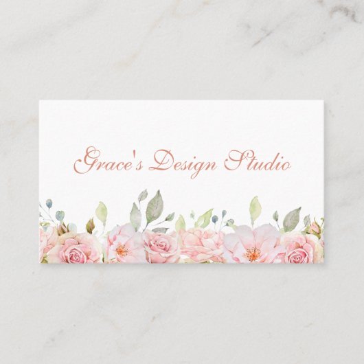 Elegant Blush Pink Floral Border Visitekaartje (Voorkant)