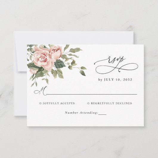 Elegant Blush Pink Floral Botanical Weddenschap RS RSVP Kaartje (Voorkant)