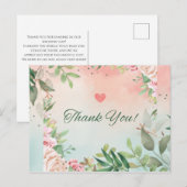 Elegant Blush Pink Floral Bridal bedankt je credit Briefkaart (Voorkant / Achterkant)