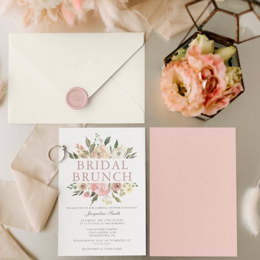 Elegant Blush Pink Floral Bridal Brunch Shower Kaart