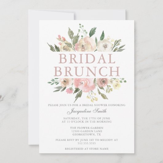 Elegant Blush Pink Floral Bridal Brunch Shower Kaart (Voorkant)