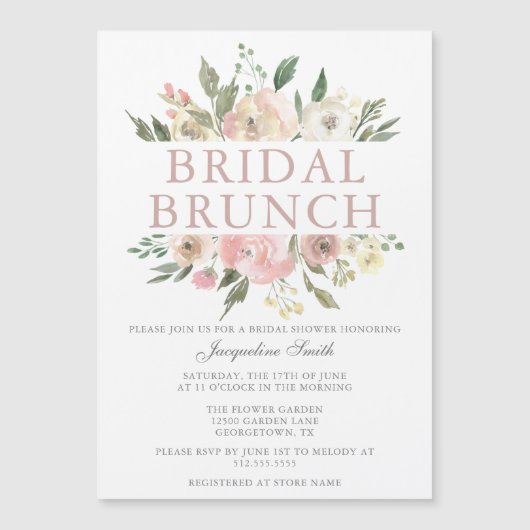 Elegant Blush Pink Floral Bridal Brunch Shower Magnetische Uitnodiging (Voorkant)