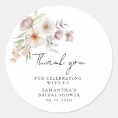 Elegant Blush Pink Floral Bridal Shower  Ronde Sticker (Voorkant)