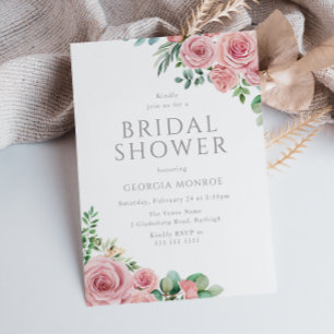 Elegant Blush Pink Floral Bridal Shower Uitnodigin Kaart