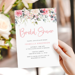 Elegant Blush Pink Floral Bridal Shower Uitnodigin Kaart