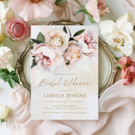 Elegant Blush Pink Floral Bridal Shower Uitnodigin Kaart
