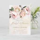 Elegant Blush Pink Floral Bridal Shower Uitnodigin Kaart (Staand voorkant)