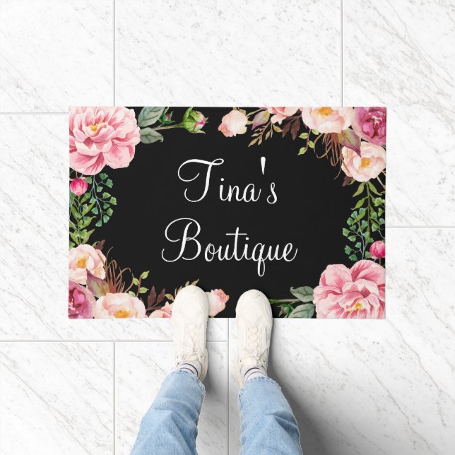 Elegant Blush Pink Floral Business Welcome Doormat Deurmat (Binnen)