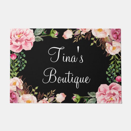 Elegant Blush Pink Floral Business Welcome Doormat Deurmat (Voorkant)