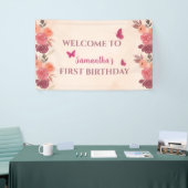 Elegant Blush Pink Floral Butterrfly 1st Birthday  Spandoek (Beurs)