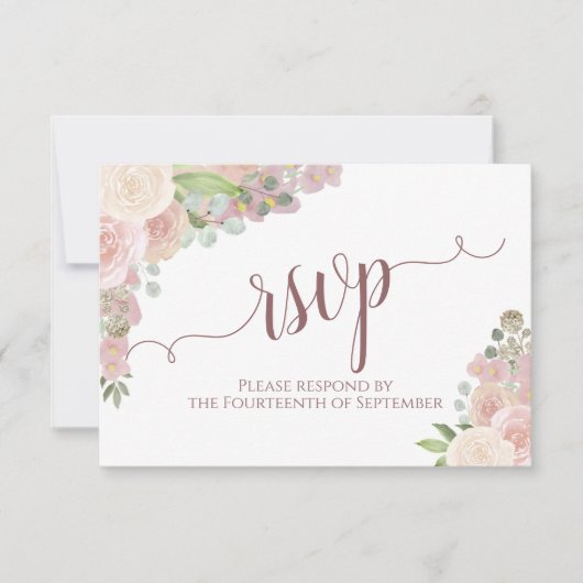 Elegant Blush Pink Floral Calligraphy Wedding RSVP Kaartje (Voorkant)