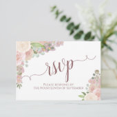 Elegant Blush Pink Floral Calligraphy Wedding RSVP Kaartje (Staand voorkant)