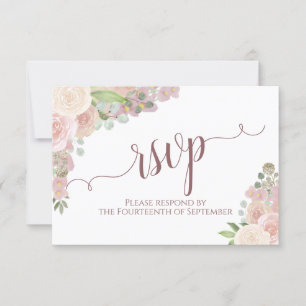 Elegant Blush Pink Floral Calligraphy Wedding RSVP Kaartje