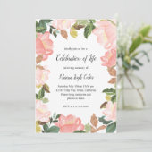 Elegant Blush Pink Floral Celebration of Life Kaart (Staand voorkant)