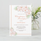 Elegant Blush Pink Floral Champagne Breakfast Kaart (Staand voorkant)