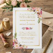Elegant Blush Pink Floral Chic Gold Wedding Kaart