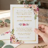 Elegant Blush Pink Floral Chic Gold Wedding Kaart