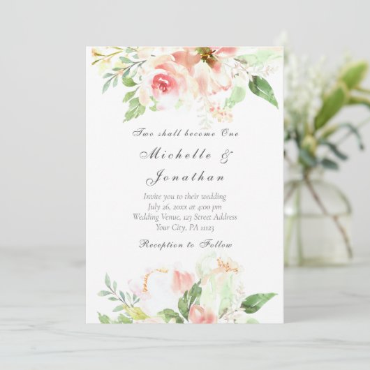 Elegant Blush Pink Floral Christelijk bruiloft Kaart (Staand voorkant)