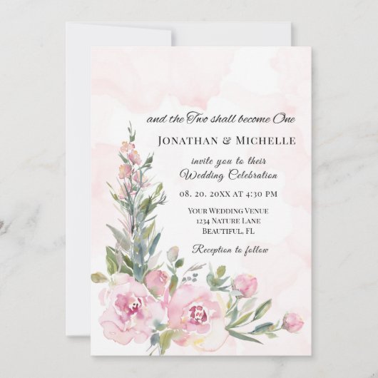 Elegant Blush Pink Floral Christelijk bruiloft Kaart (Voorkant)