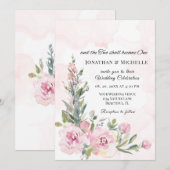 Elegant Blush Pink Floral Christelijk bruiloft Kaart (Voorkant / Achterkant)