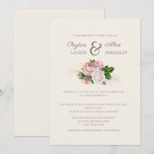 Elegant Blush Pink Floral Cream Wedding Kaart (Voorkant / Achterkant)