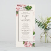Elegant Blush Pink Floral Cream Wedding Programme Programmakaart (Staand voorkant)