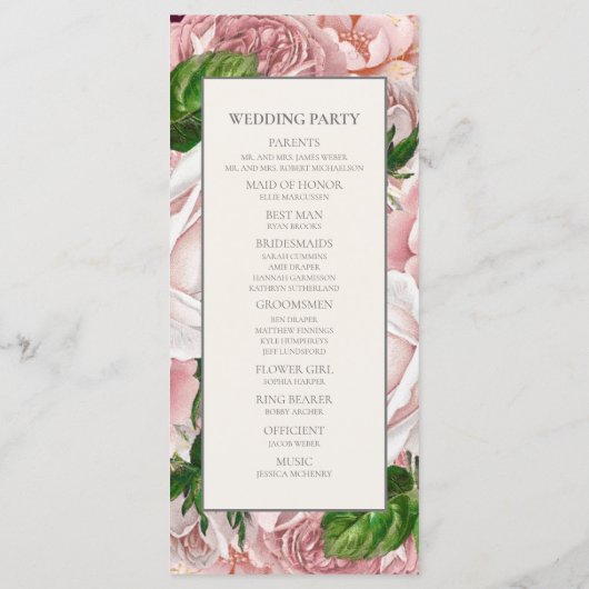 Elegant Blush Pink Floral Cream Wedding Programme Programmakaart (Achterkant)