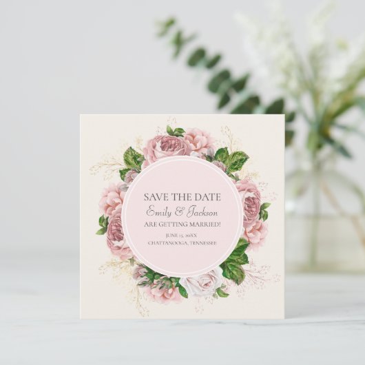 Elegant Blush Pink Floral Cream Weduwnaar Opslagda Kaart (Staand voorkant)
