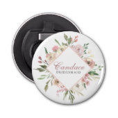 Elegant Blush Pink Floral Custom Bridal Party Button Flesopener (Voorkant)