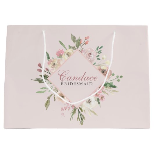 Elegant Blush Pink Floral Custom Bridal Party Groot Cadeauzakje (Voorkant)